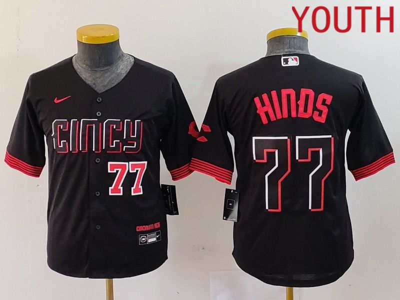 Youth Cincinnati Reds #77 Hinds Black City Edition Nike 2024 MLB Jersey style 3->youth mlb jersey->Youth Jersey